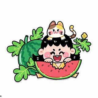 动漫吃瓜插画图,趣味横生的美食盛宴